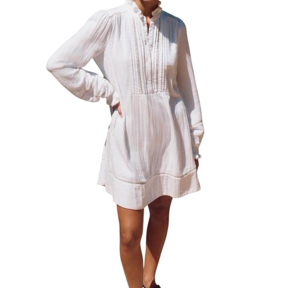 Dresses & Skirts - ME+EM Women Cheesecloth Trim Detail Short Swing Dress Soft White Cotton US 6 S